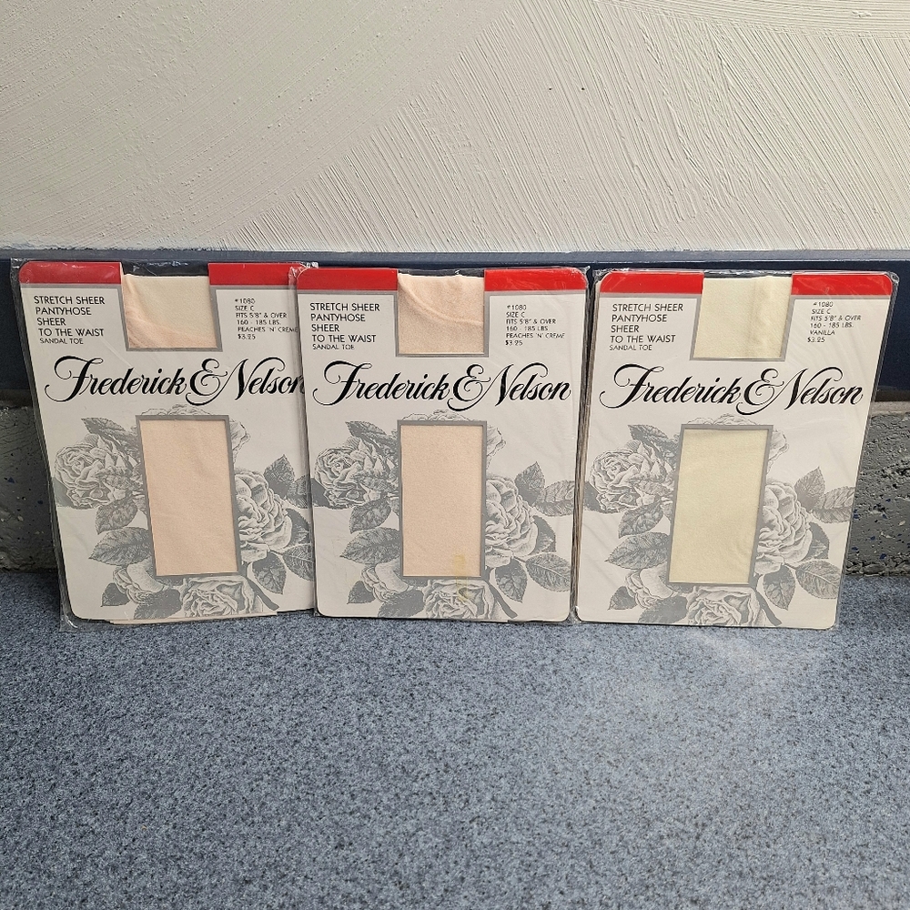 Frederick & Nelson Vintage Stretch Sheer To Waist Pantyhose Set(3)Size C, NWT